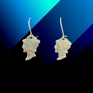Vintage Mercury Dime Cut-out Lady Liberty Dangle Earrings .900 Silver (1916-1945